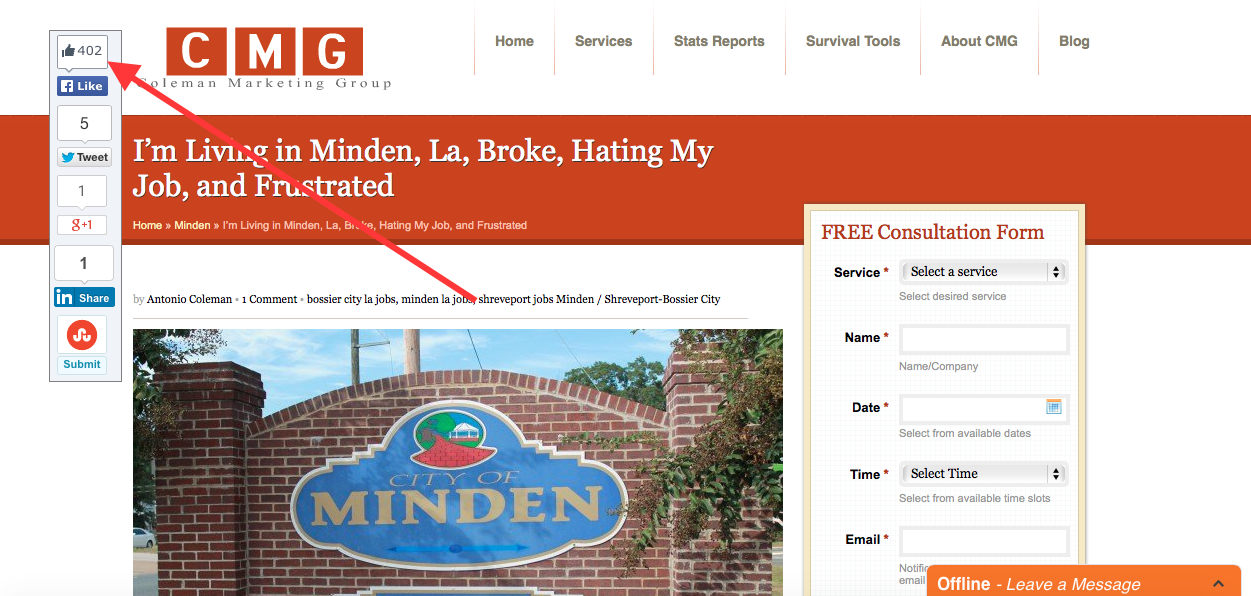 I’m Living in Minden, La, Broke, Hating My Job, and Frustrated Facebook shares for Coleman Marketing Group LLC