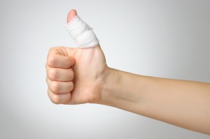 Injured finger with bandage